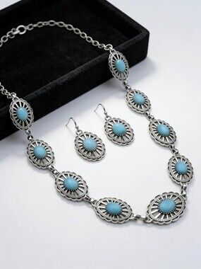 Turquoise Silver-Tone Statement Necklace & Earrings Set